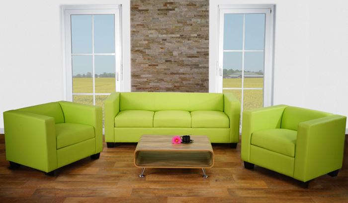 Immagine prodotto Mendler Set di divani 3-1-1 Loungesofa Lille - Finta pelle, Verde chiaro (3 posti)