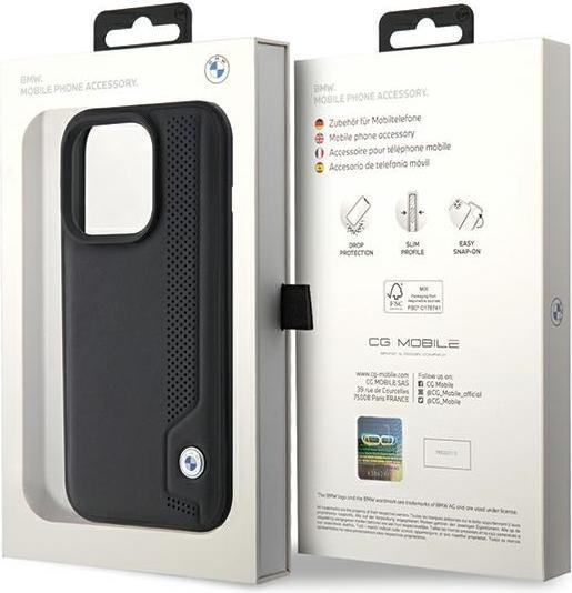 Actual product image BMW BMHCP15X22RBDK iPhone 15 Pro Max 6.1" czarny/black hardcase Leather Blue Dots (Apple iPhone 15 Pro Max)