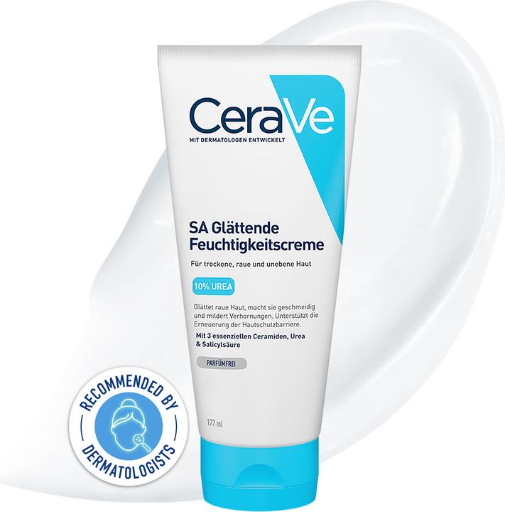 Produktbild CeraVe SA Urea Glättende Feuchtigkeitscreme bei trockener, rauer und unebener Haut am Körper (Körpercreme, 177 ml)