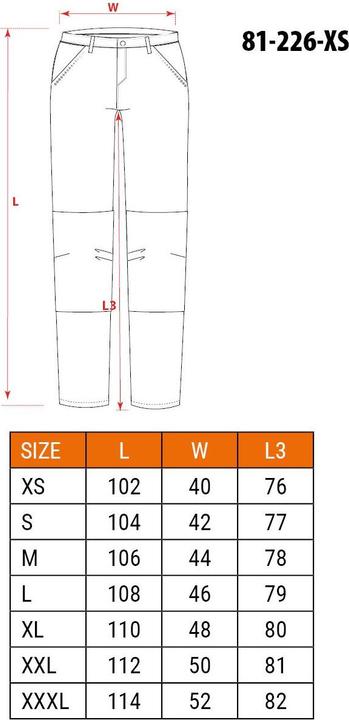 Nutritional values and ingredients Neo PREMIUM work trousers 62% cotton 35% polyester 3% elastane Size XS (XS)