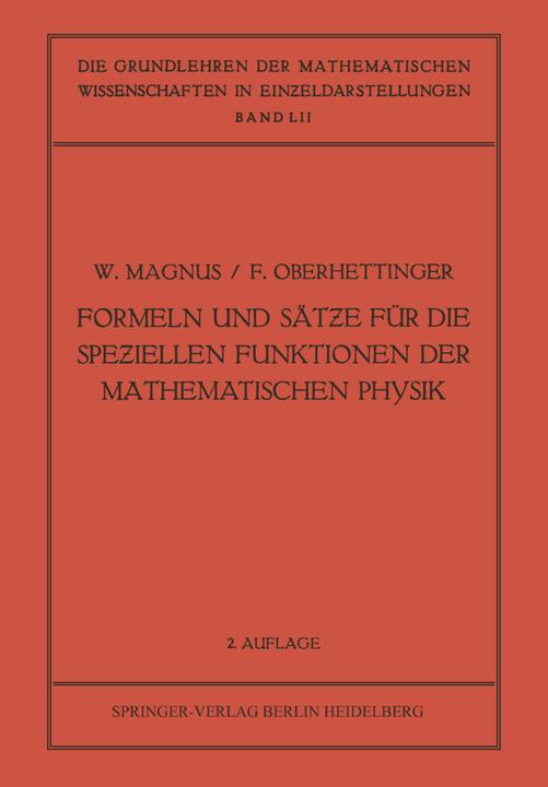 Produktbild Formeln und Sätze für die Speziellen Funktionen der Mathematischen Physik (Deutsch, Fritz Oberhettinger, Wilhelm Magnus, 2012)