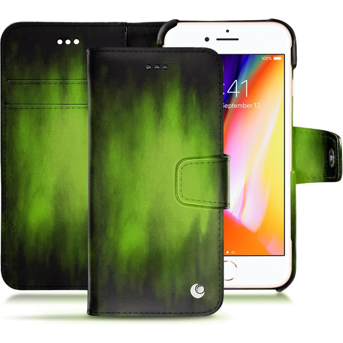 Noreve Lederschutzhülle Wallet (Apple iPhone 8), Smartphone Hülle, Grün