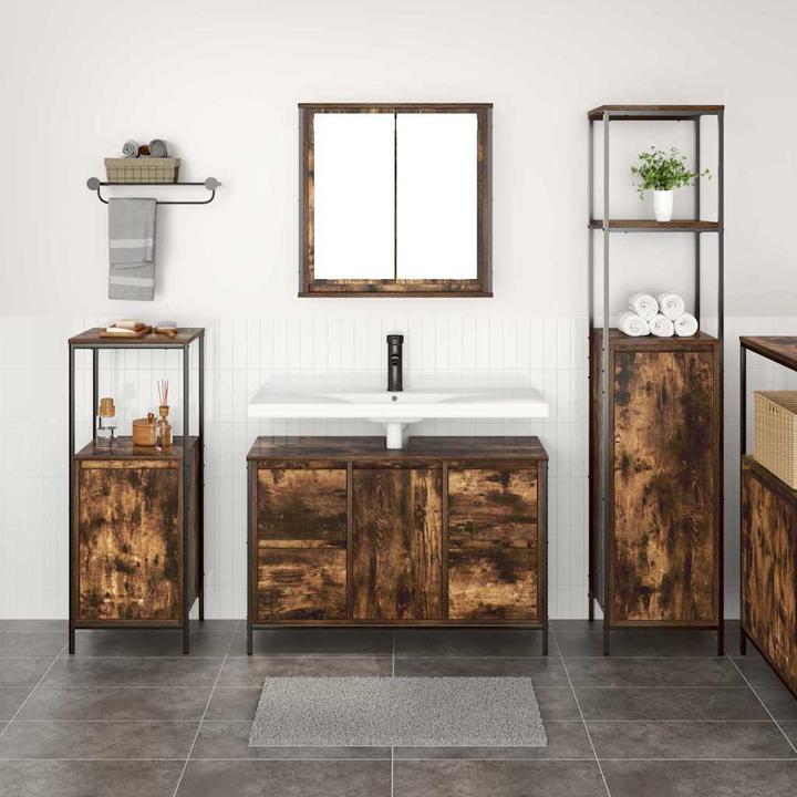Actual product image VidaXL 3-piece bathroom furniture set made of smoked oak wood-based material