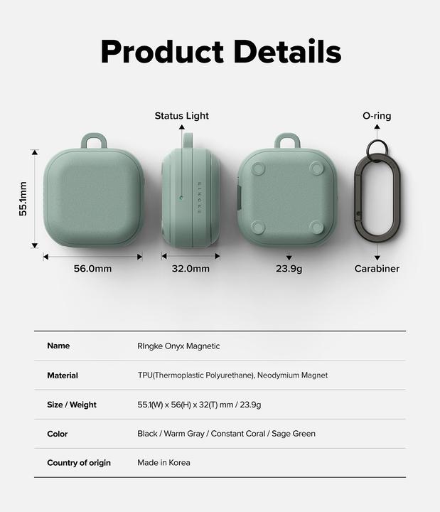Image du produit Ringke Onyx Magnétique Magsafe Samsung Galaxy Buds 4 / 4 Pro Sage Vert (Couvercle de l'étui de chargement)