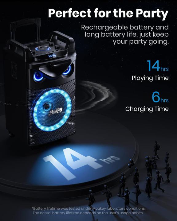 Produktbild MouKey Karaoke-Anlage MK3016 mit Woofer & Mikrofonen (Subwoofer aktiv)