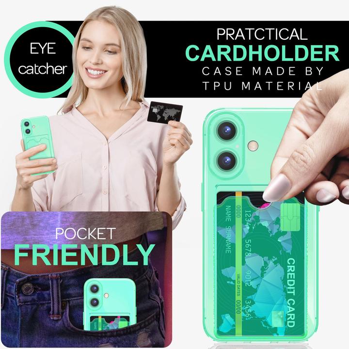 Produktbild Nalia Klar Transparente Neon Silikon Hülle Kartenhalter (Apple iPhone 16)