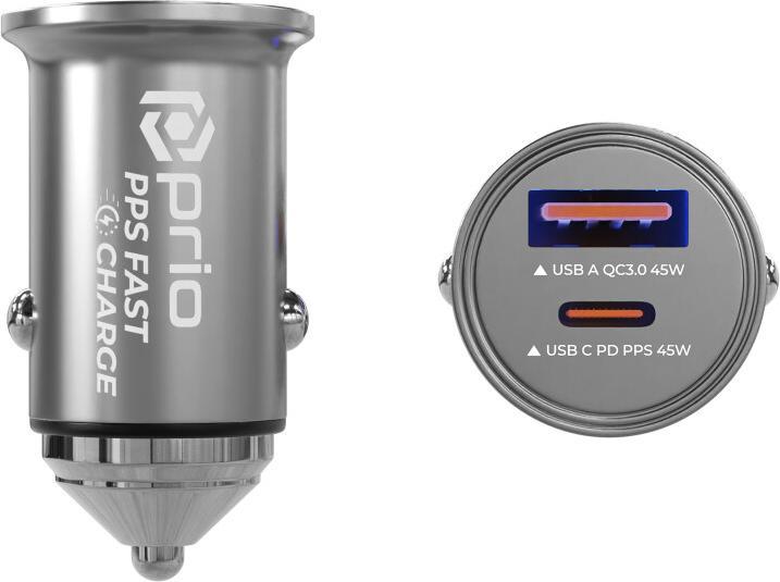Actual product image prio Fast Charge car charger 45W PD (USB C) + 45W (USB A) black