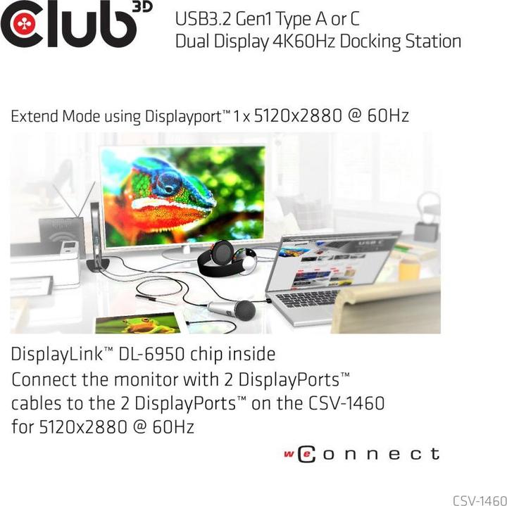 Produktbild Club 3D Dual Display Docking Station 4K60Hz (USB-B)