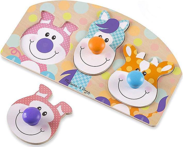 Image du produit Melissa & Doug First Play Puzzle Bois Boutons Ferme (Fr-De-En-Es) (3 pièces)