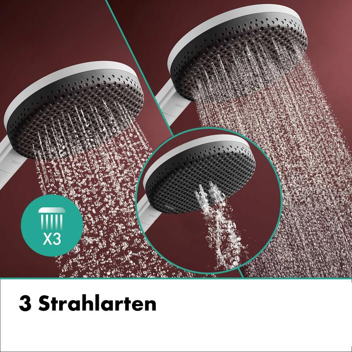 Produktbild hansgrohe Runde Handbrause mit 3 Strahlarten, Anti-Kalk und extra grosser Duschfläche (3 Strahlarten, 10.30 l/min)
