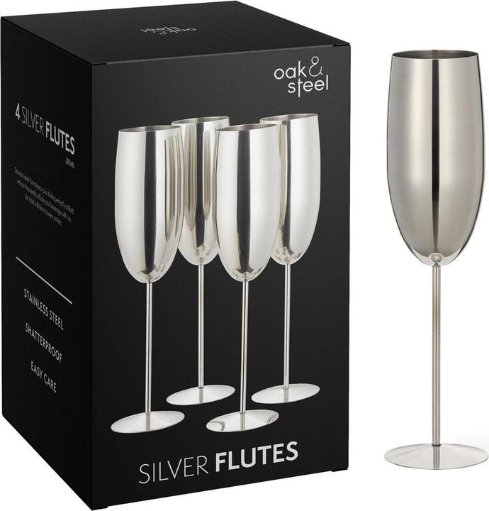 Produktbild Oak & Steel Edelstahl Sektgläser Silber 4er-Set (28.50 cl, 4 Gläser, Sektgläser)