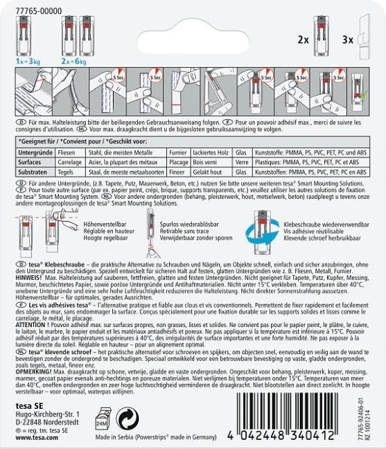 Produktbild tesa Klebeschraube für Fliesen & Metall, höhenverstellbar, 3kg Halteleistung