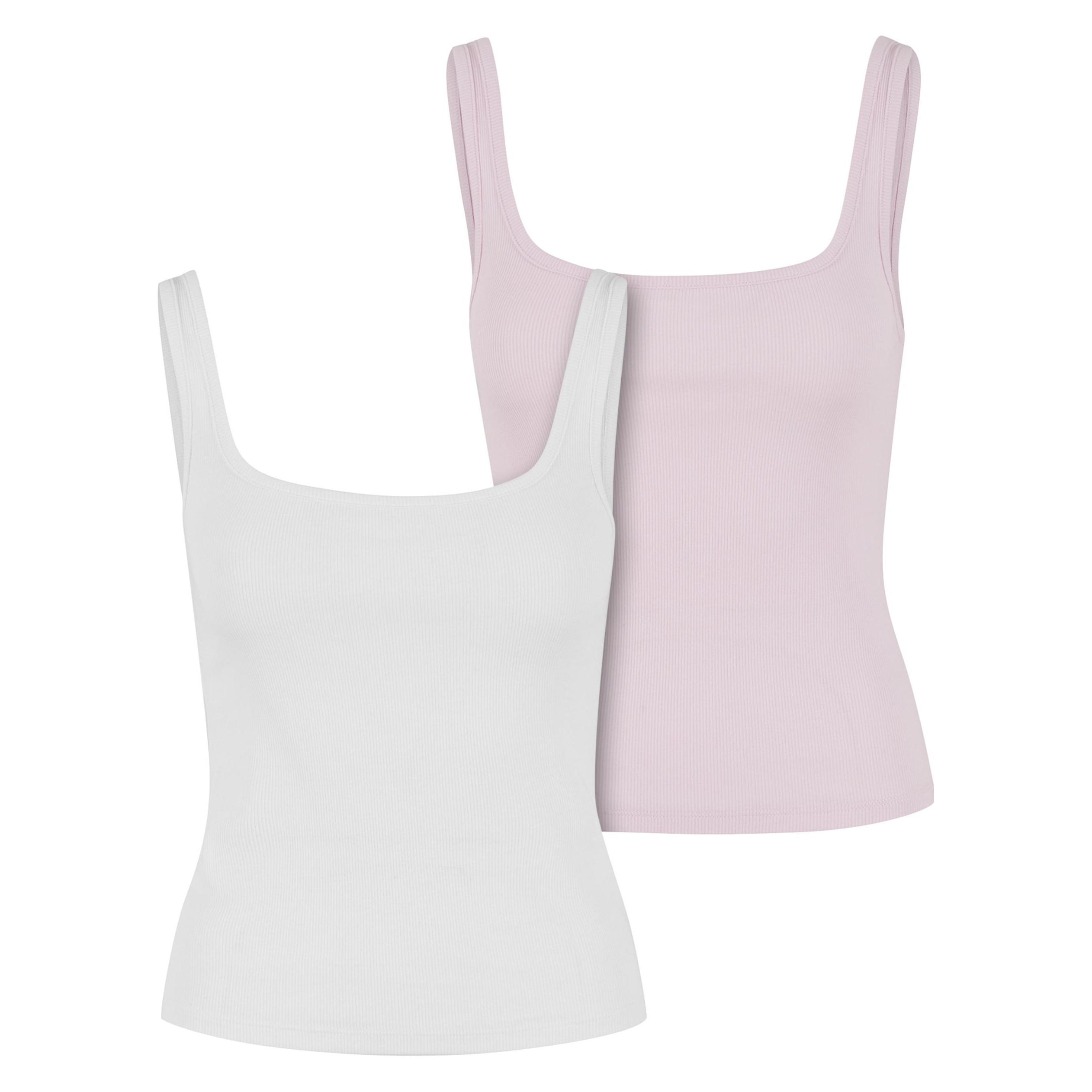 Urban Classics, Damen, Shirts, Ladies Wide Neck Rib Top 2-Pack - 190941, Mehrfarbig, Weiss, Rosa, (4XL)