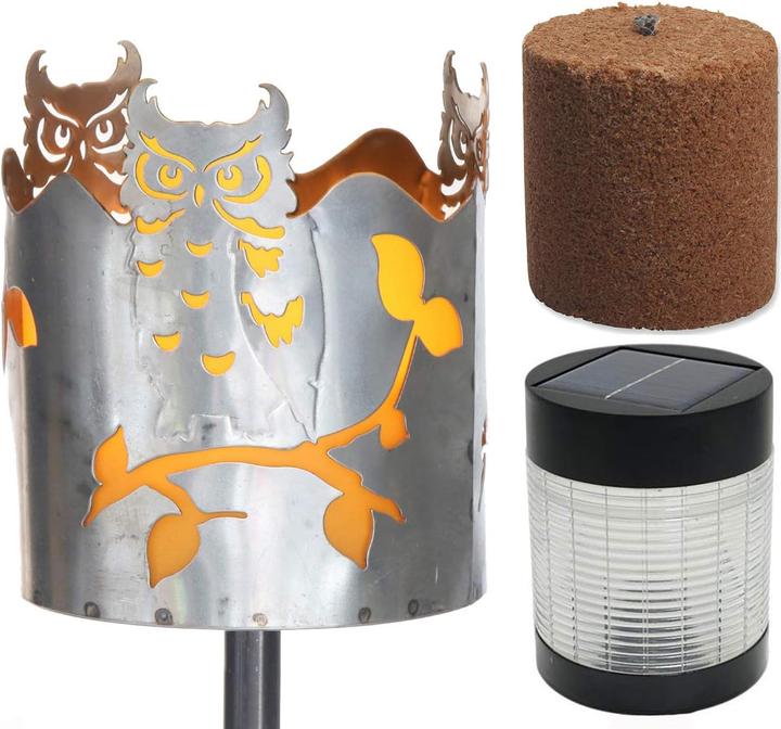 Produktbild Novaliv Gartenfackel Eule Feuerschale Metall mit Stiel Brennmittel Solarlampe LED