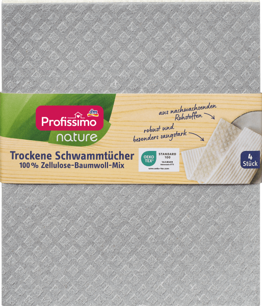 Image du produit dm Profissimo nature Chiffons éponges secs 100 % mélange cellulose-coton (4 pcs)