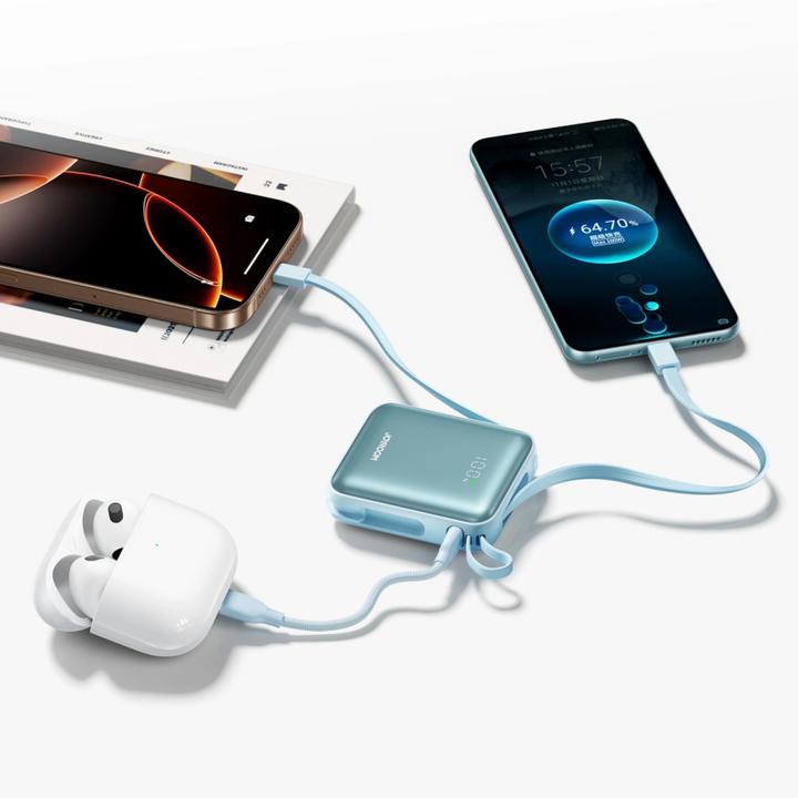 Actual product image Joyroom 22.5W Powerbank 10000mAh Fast Charging with Dual Cables - Blue (10000 mAh, 22.50 W, 38.50 Wh)