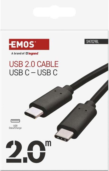 Immagine prodotto Emos USB Kabel 2.0 C Stecker - USB C Stecker 2m, schwarz (2 m, USB 2.0, 100 W)