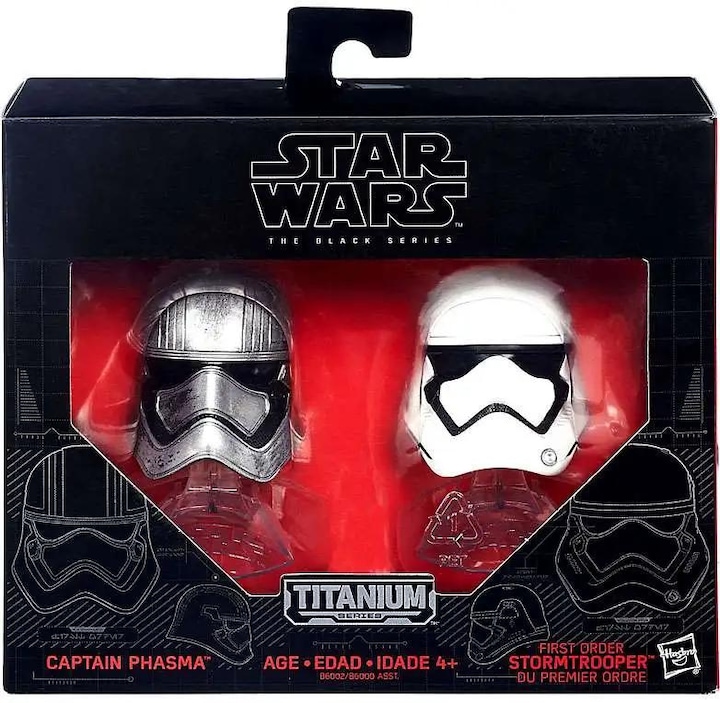 Actual product image Hasbro Star Wars The Force Awakens Black Titanium Captain Phasma & Stormtrooper 2-Inch Diecast Helmet 2