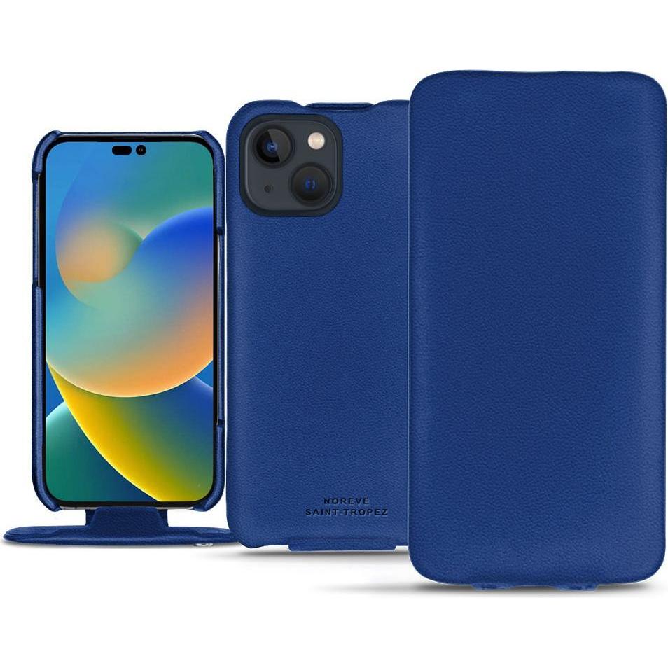 Noreve Lederschutzhülle vertikal (Apple iPhone 14), Smartphone Hülle, Blau