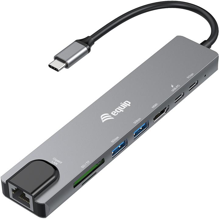 equip Adapter USB-C -> HDMI,GbE,3xUSB3.2 Gen1,SD/TF,PD 100W (USB-C, 8 Ports)