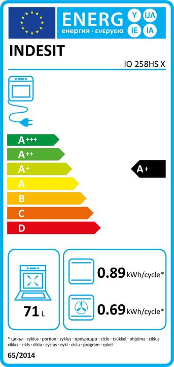 Energie-Label Indesit IO 258HS B Multifunktionsbackofen zum Einbau