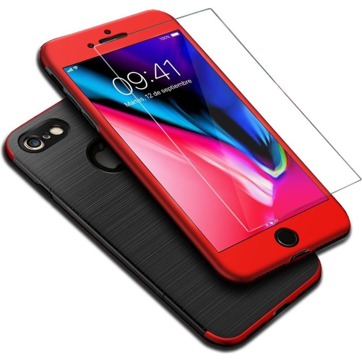 König Design Handyhülle Apple iPhone 6 / 6s Full Cover Carbon Case Schutz Bumper Rahmen Rot (Apple iPhone 6), Smartphone...