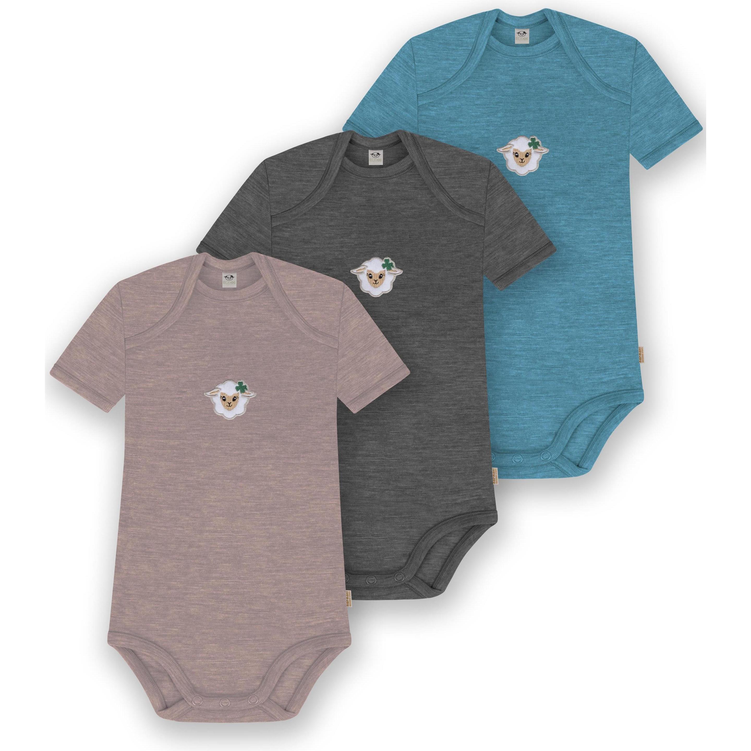 Normani, Herren, Body, 3er Set Baby Merino Body Kurzarm „Tauranga" - 9299, Blau, (68)