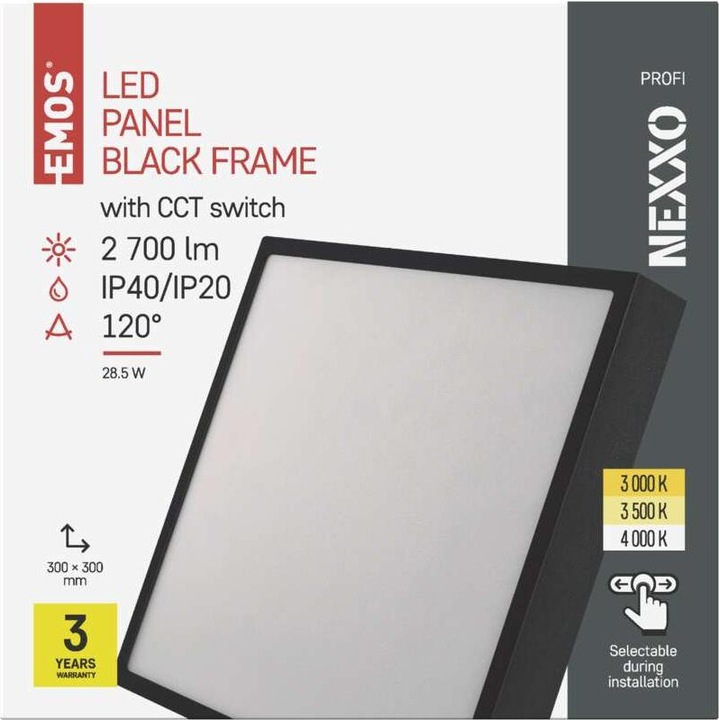 Produktbild Emos LED-Anbauleuchte NEXXO, quadratisch, schwarz, 28,5W, mit Change CCT (2700 lm)