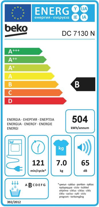Energy Label Beko DC7130N (7 kg, Right)