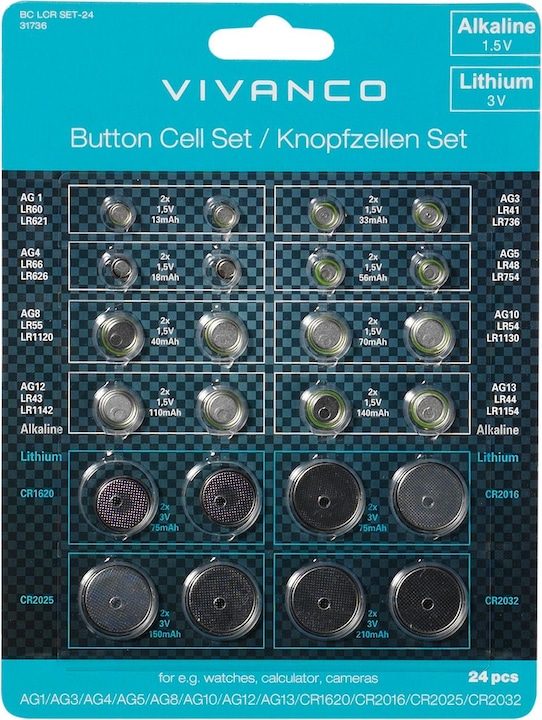 Produktbild Vivanco BC LCR SET-24 (24 Stk., CR1620, CR2016, CR2025, CR2032, LR43, LR44)