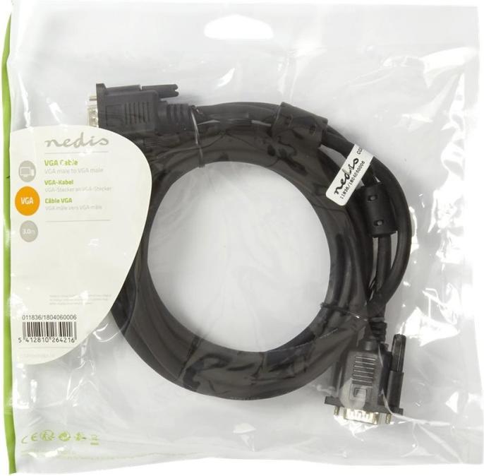 Produktbild Nedis VGA-Kabel | VGA Stecker | VGA Stecker | Vernickelt | Maximale Auflösung: 1280x768 | 3.00 m | r (3 m)