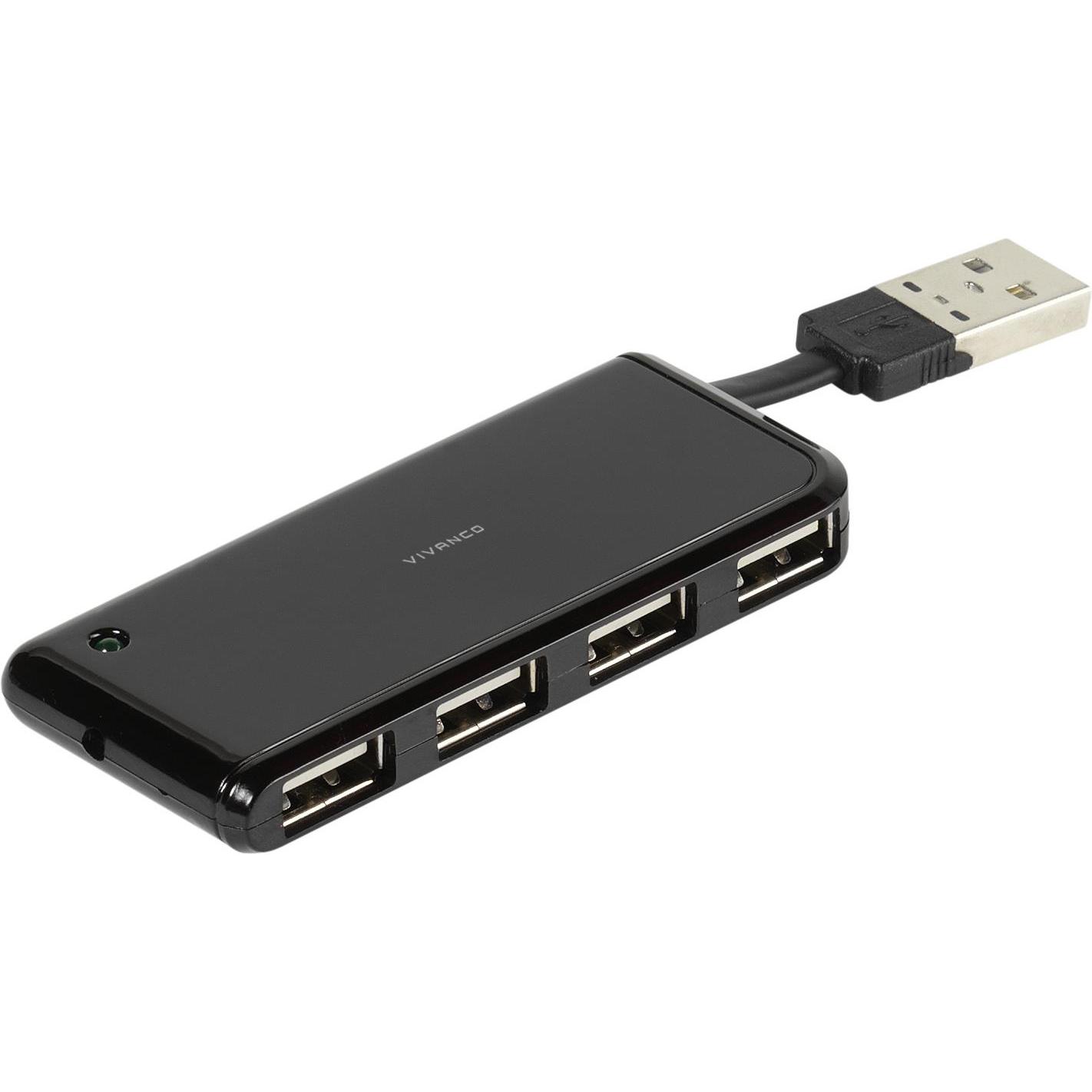 Vivanco USB 2.0 Hub (USB-A, 4 Ports), Dockingstation + USB Hub, Schwarz