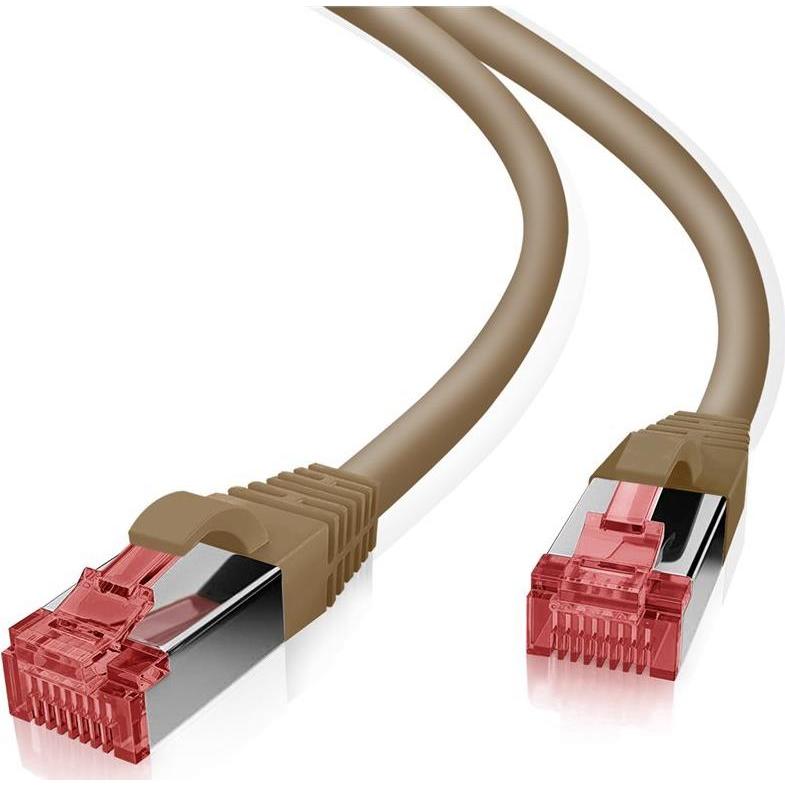 Thumbnail - Helos GRS zertifiziertes Cat 6a Patchkabel mit Cat 7 Rohkabel TPE braun 5,0m (S/FTP, CAT7, 5 m), Netzwerkkabel