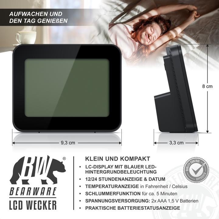 Actual product image Bearware Wecker digital, Reisewecker kompakt mit Temperaturanzeige Schlummerfunktion, Messung Temperatur