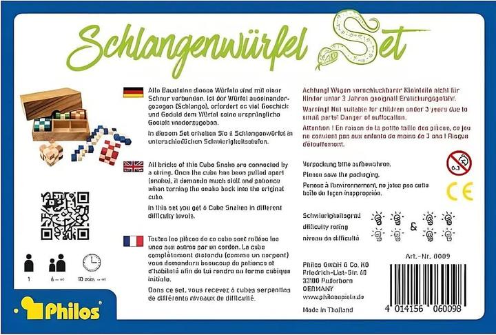 Actual product image Philos Snake Dice Set in Wooden Box Piece (English, French, German, Italian, 1 Players)