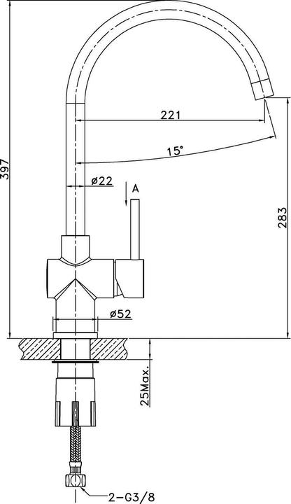Productafbeelding AquaSu Einhandmischer für Spüle, rostfreier Stahl, flexible Anschlüsse