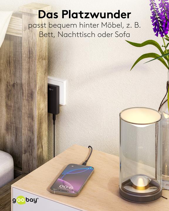 Produktbild Goobay USB-C PD GaN Dual-Schnellladegerät 90° Flat 45 W schwarz (45 W, 2 Ports)