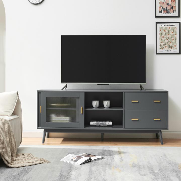 Actual product image En.Casa Fernsehschrank Susa mit Glas-Front 160x40x65 cm Grau (160 x 40 x 65 cm)