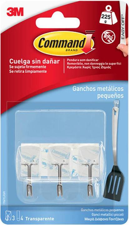 Produktbild 3M Command metal hook, small, clear, 19 x 41 x 19 mm, 3 pcs + 4 strips, max 225 gr