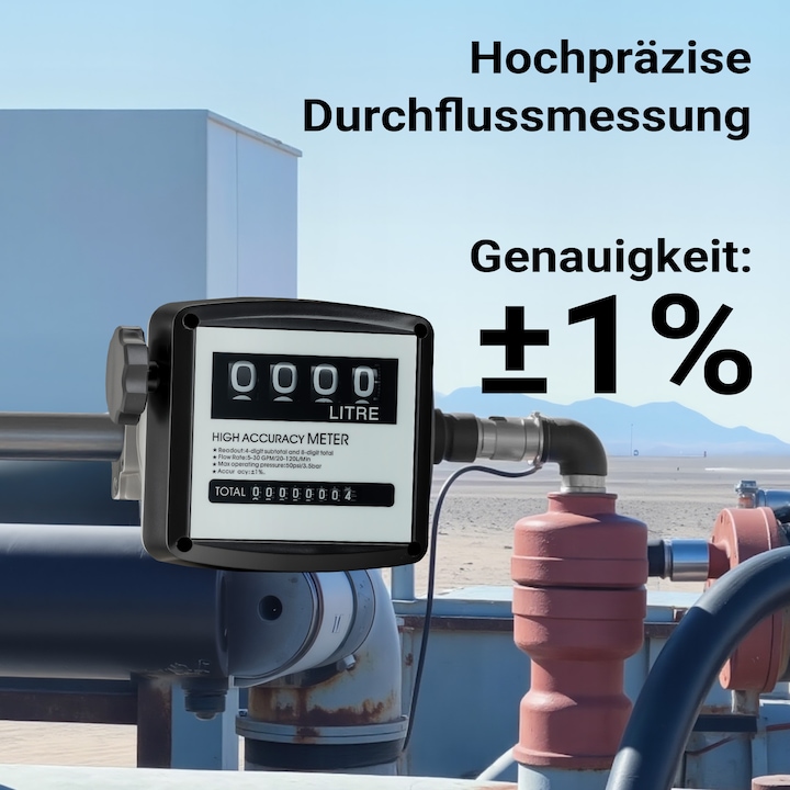 Produktbild Wiltec Diesel Heizöl Zähler Doppelzahlwerk 3bar 25,4mm 19-120l/min Heizölpumpe