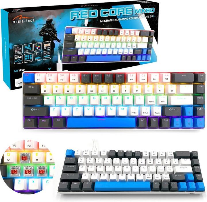 Actual product image Media-Tech Mechanische Tastatur 60% RED CORE MX60 MT1259 (US, Cable)
