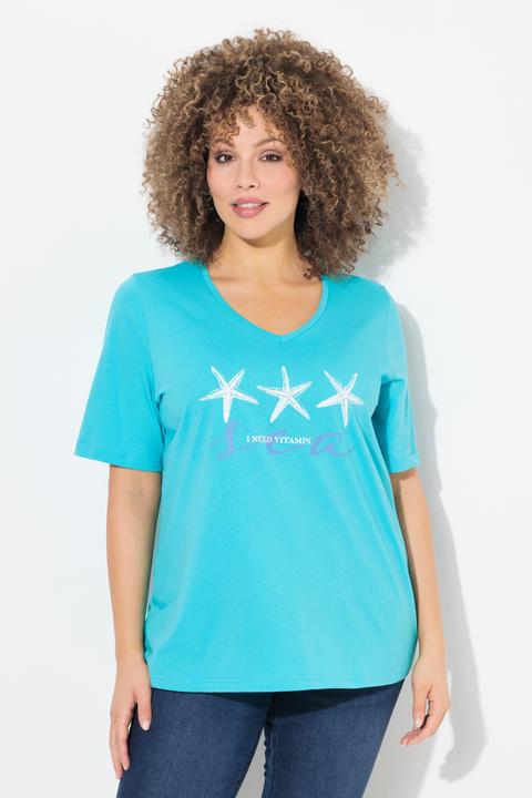 Image du produit Ulla Popken T-shirt, motif étoiles de mer. Encolure V et manches courtes. Coupe Classic (46, 48)