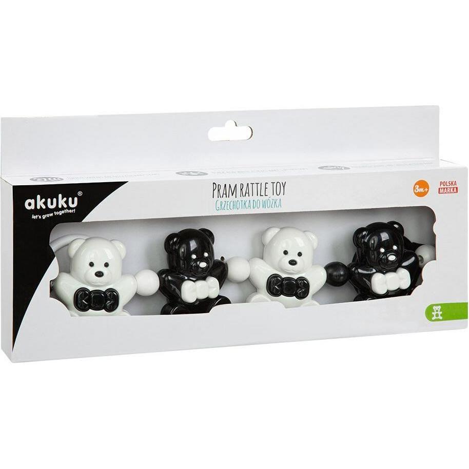 Thumbnail - Akuku, Kinderwagenspielzeug, A0468 Teddybär Kinderwagen Rassel Schwarz Und Weiss