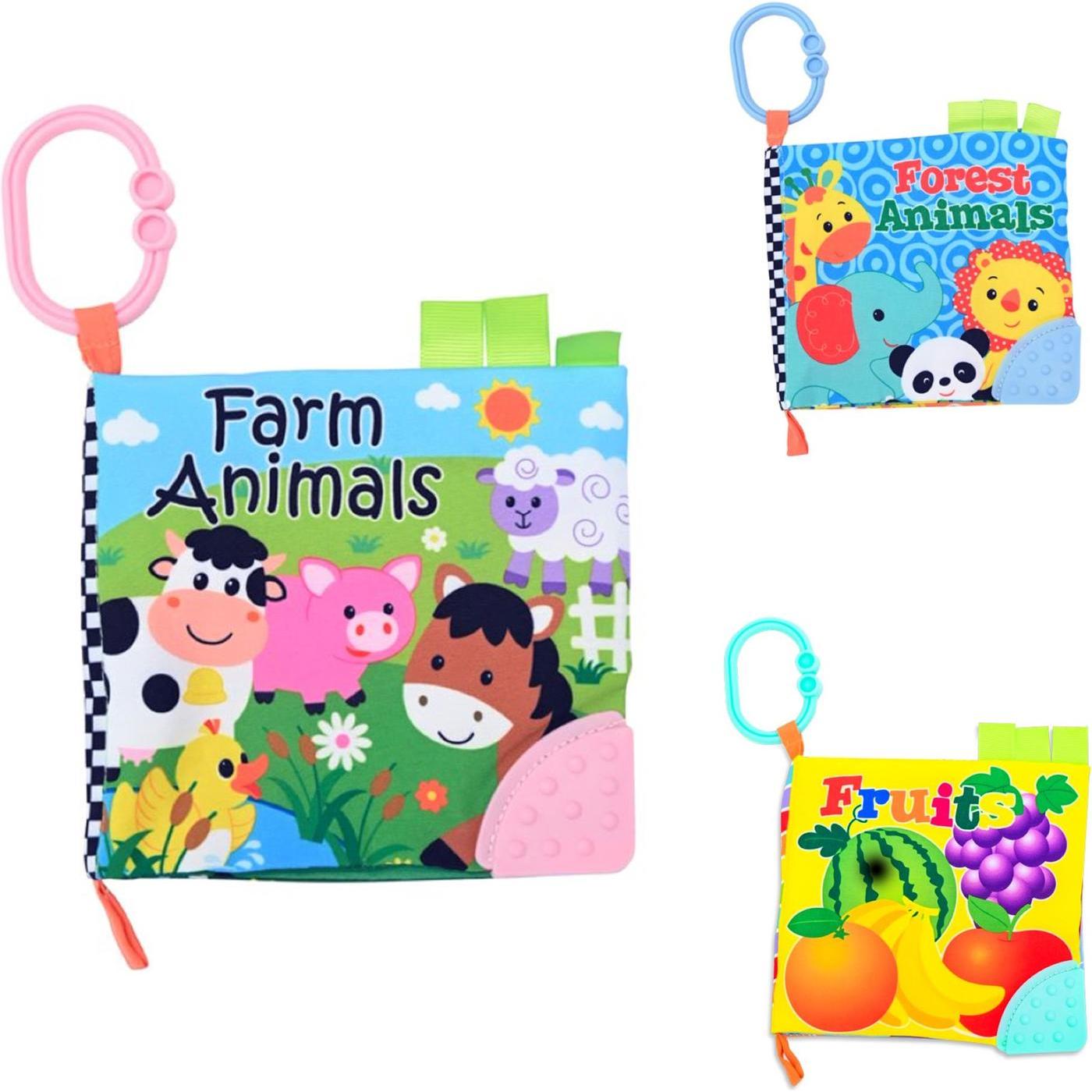 Lorelli, Kinderwagenspielzeug, Stoffbuch Tiere Beissring