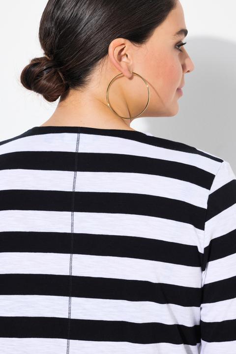 Produktbild Ulla Popken Shirt, Ringel, verzierte Peperoni, Classic, V-Ausschnitt, 3/4-Arm (56)