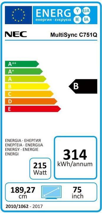 Etichetta energetica NEC C751Q SST 75 IN TOUCH (3840 x 2160 pixel, 75")