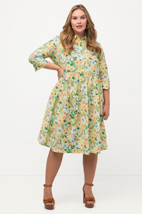 Image du produit Ulla Popken Robe chemisier, fleurs ligne en A, col chemise, manches 3/4 (50, 52)