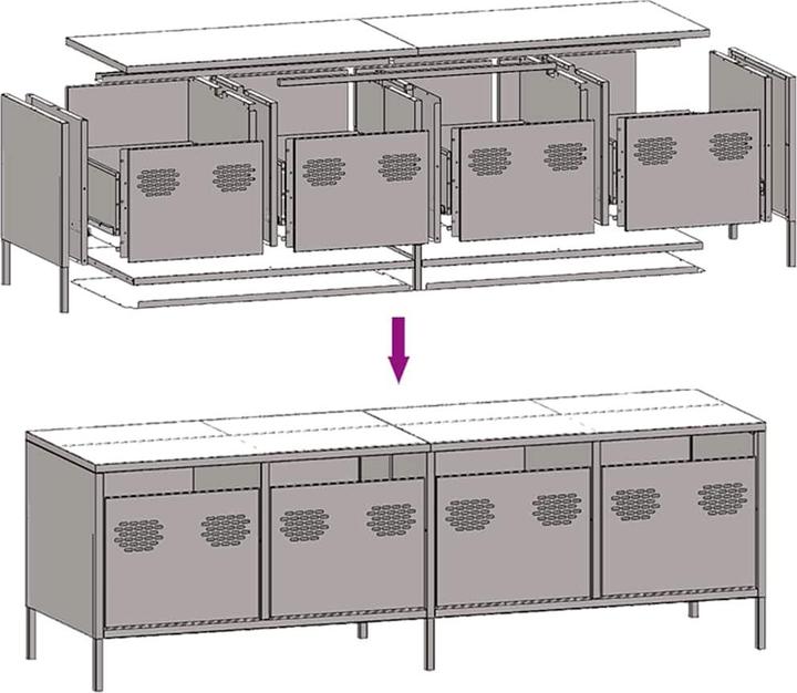 Produktbild vidaXL TV Schrank Fernsehtisch Fernsehschrank Lowboard Weiss Kaltgewalzter Stahl (135 x 39 x 43.5 cm)