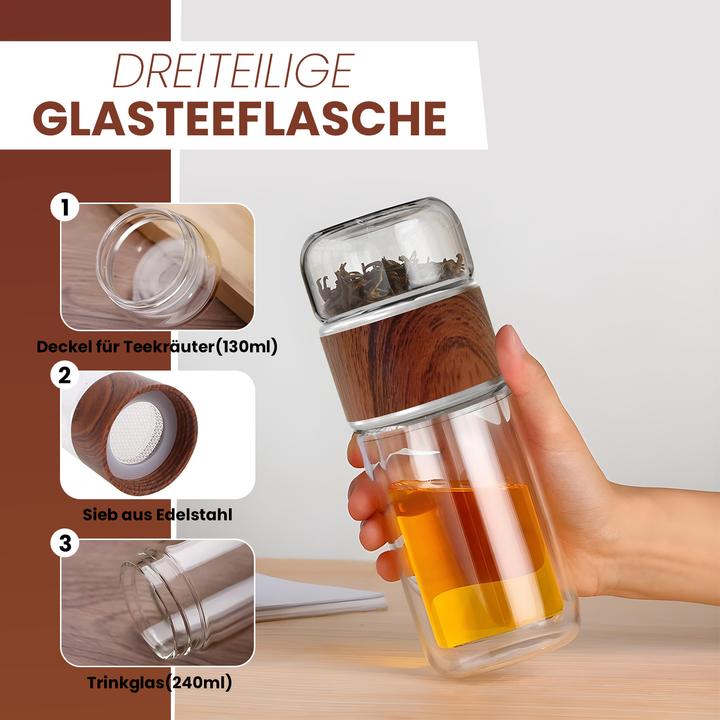 Image du produit Gewürzladen Näfels Drehbare Teeflasche aus hitzebeständigem Glas mit Teefilter - to go (0.24 l)