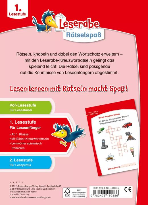 Produktbild Ravensburger Leserabe Rätselspass - Kreuzworträtsel zum Lesenlernen - 1. Lesestufe (Deutsch, Heribert Schulmeyer, Katrin Merle, Martine Richter, 2022)